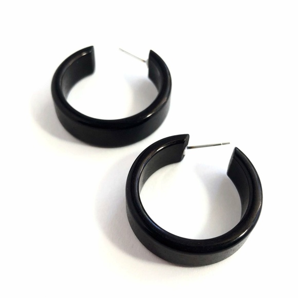 Black Shiny Small Lucite Portland Hoop Earrings - Picture 7 of 8